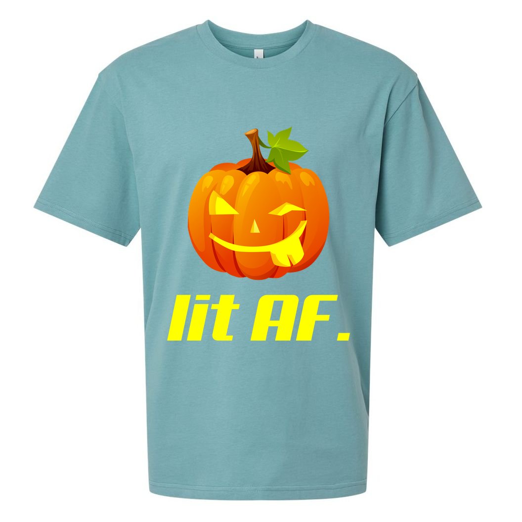 Lit AF Funny Halloween Jack O Lantern Pumpkin Sueded Cloud Jersey T-Shirt