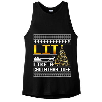 Lit Like a Christmas Tree Funny Ugly Christmas Ladies PosiCharge Tri-Blend Wicking Tank