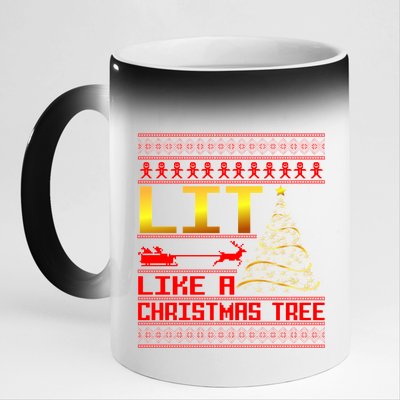 Lit Like a Christmas Tree Funny Ugly Christmas 11oz Black Color Changing Mug