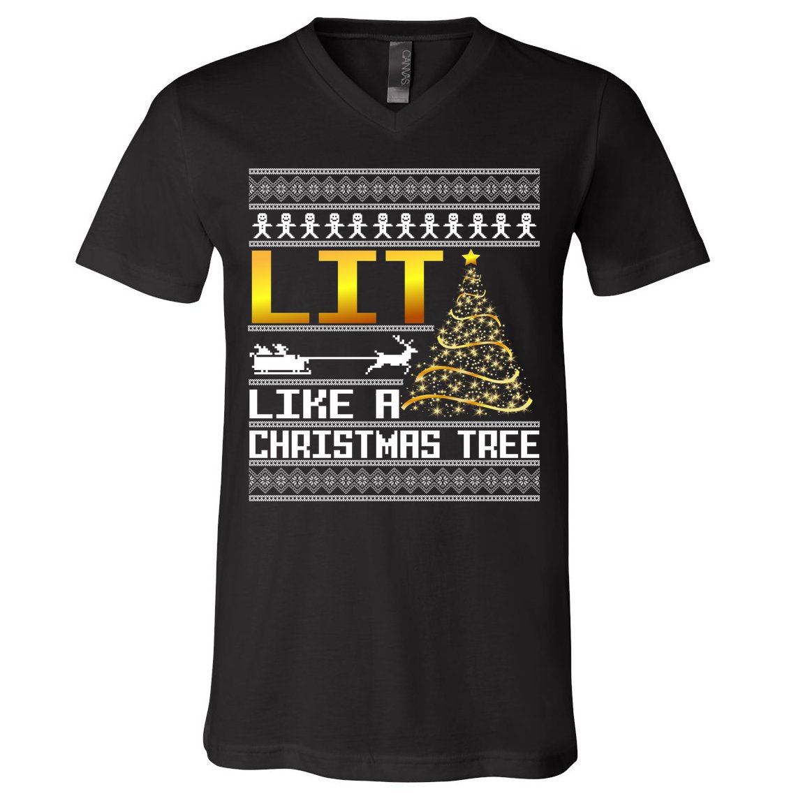 Lit Like a Christmas Tree Funny Ugly Christmas V-Neck T-Shirt