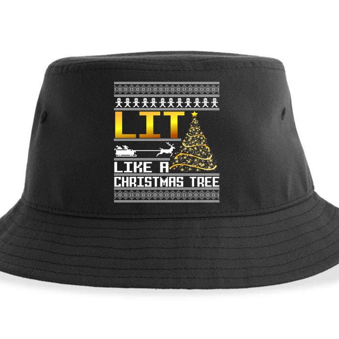 Lit Like a Christmas Tree Funny Ugly Christmas Sustainable Bucket Hat