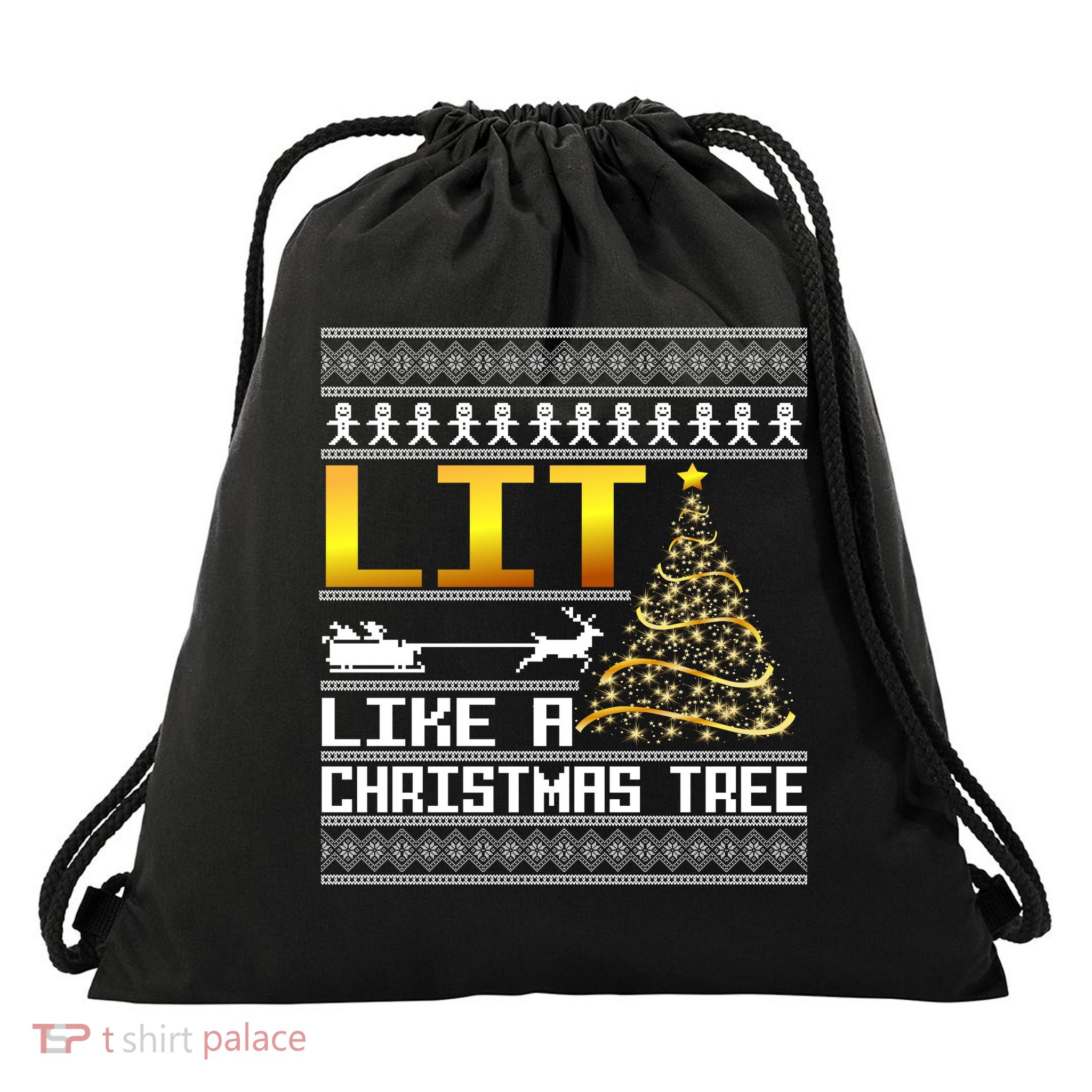 Lit Like a Christmas Tree Funny Ugly Christmas Drawstring Bag