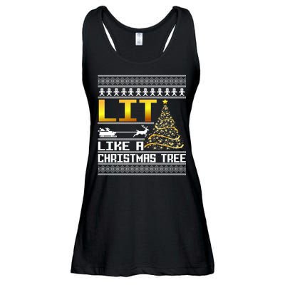 Lit Like a Christmas Tree Funny Ugly Christmas Ladies Essential Flowy Tank