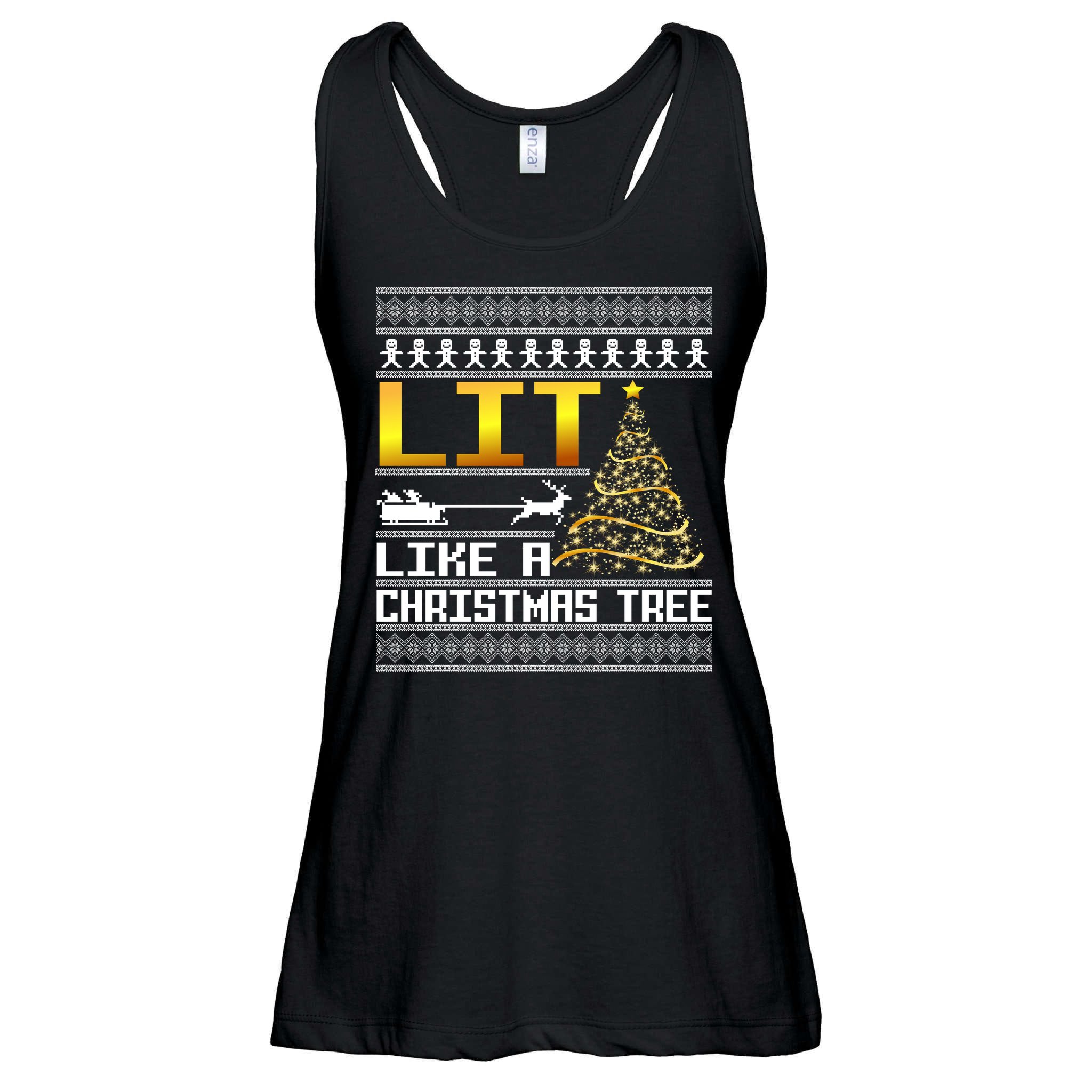 Lit Like a Christmas Tree Funny Ugly Christmas Ladies Essential Flowy Tank