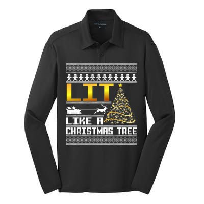 Lit Like a Christmas Tree Funny Ugly Christmas Silk Touch Performance Long Sleeve Polo