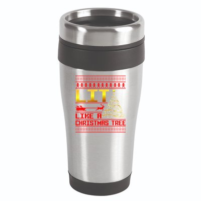 Lit Like a Christmas Tree Funny Ugly Christmas 16oz Travel Tumbler