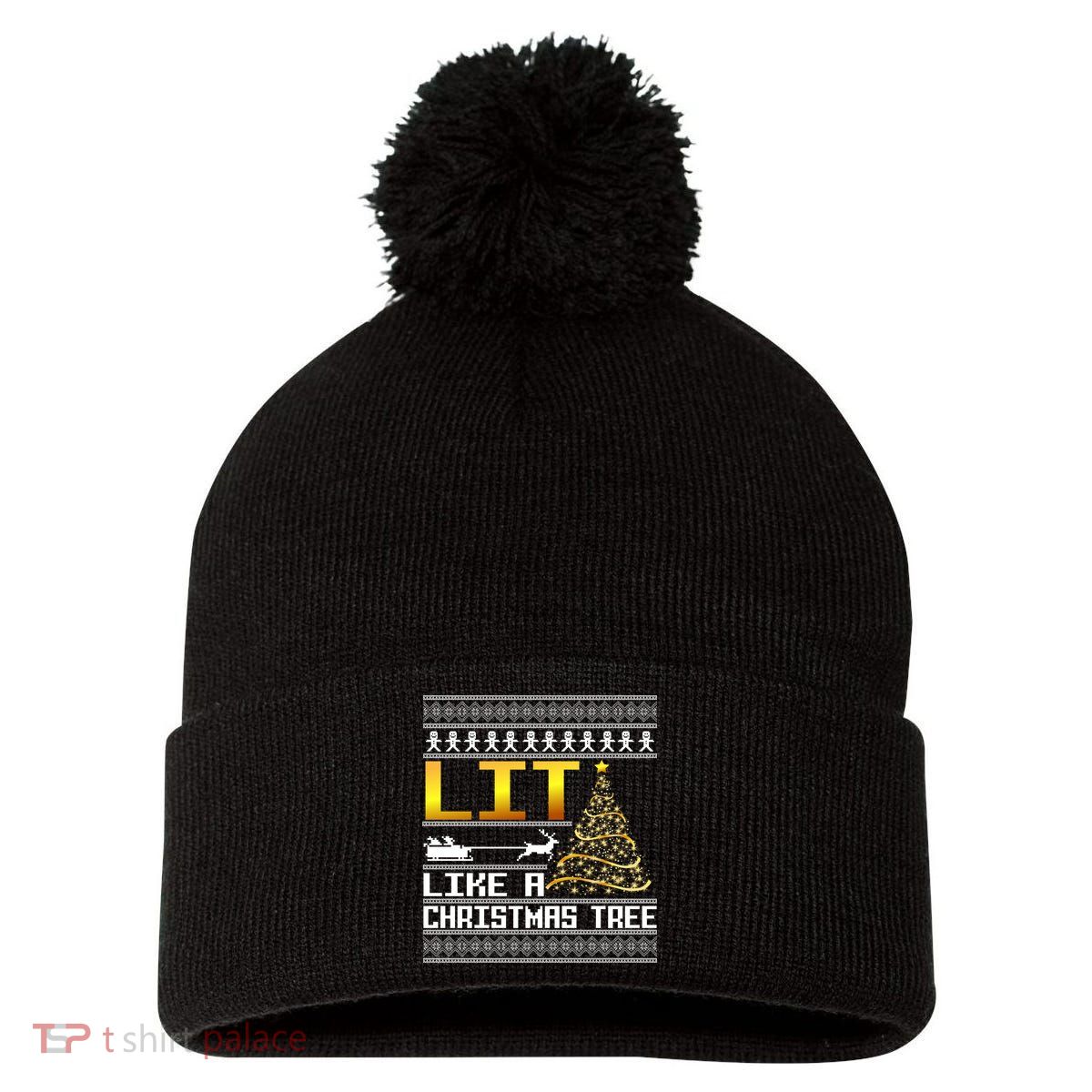 Lit Like a Christmas Tree Funny Ugly Christmas Pom Pom 12in Knit Beanie