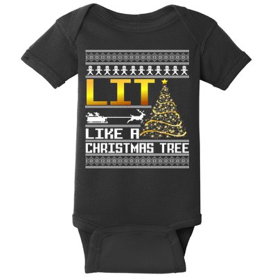 Lit Like a Christmas Tree Funny Ugly Christmas Baby Bodysuit