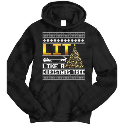 Lit Like a Christmas Tree Funny Ugly Christmas Tie Dye Hoodie