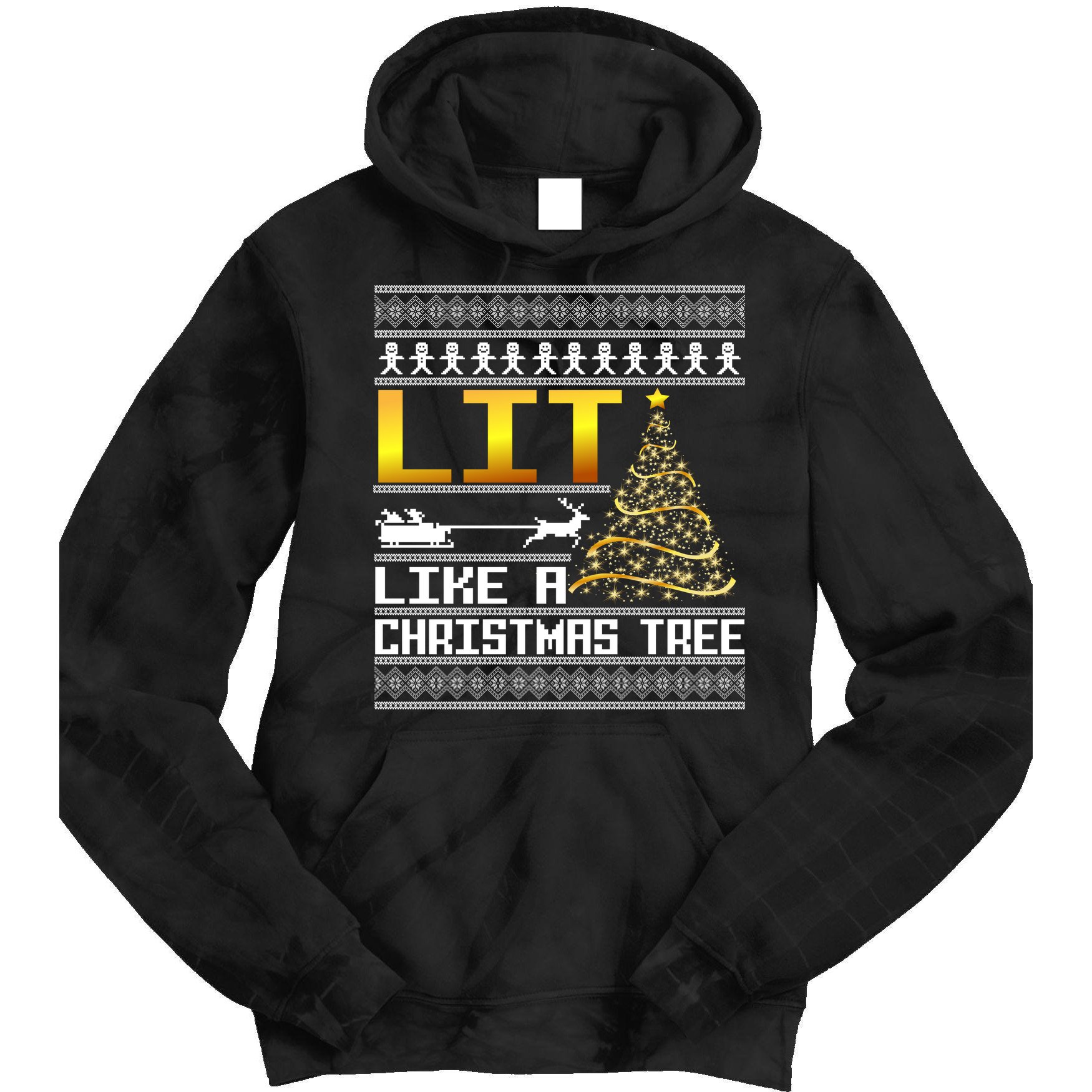 Lit Like a Christmas Tree Funny Ugly Christmas Tie Dye Hoodie