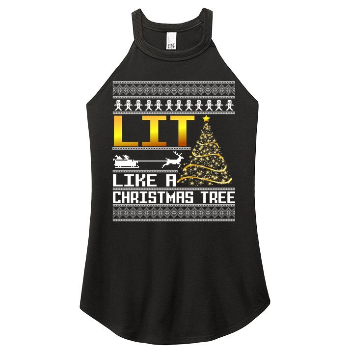 Lit Like a Christmas Tree Funny Ugly Christmas Women's Perfect Tri Rocker Tank