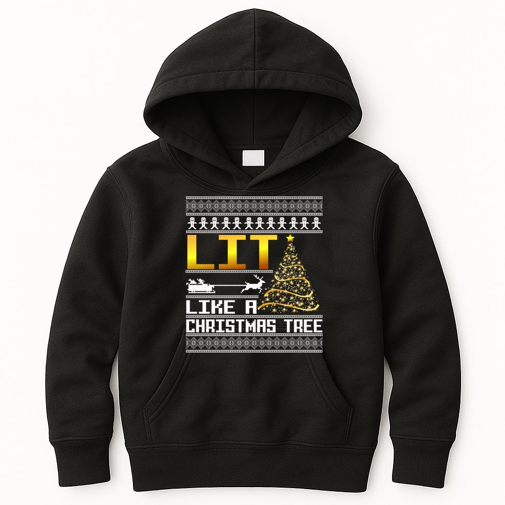 Lit Like a Christmas Tree Funny Ugly Christmas Kids Hoodie