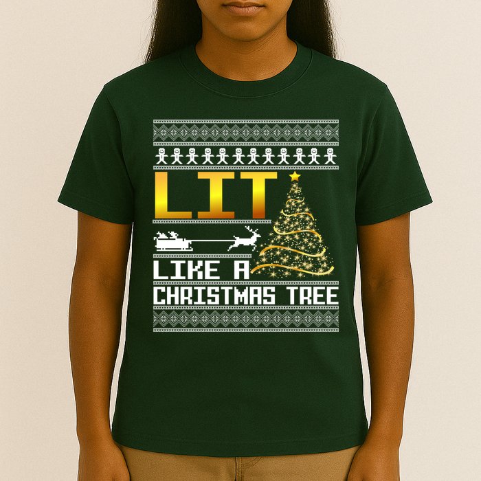 Lit Like a Christmas Tree Funny Ugly Christmas T-Shirt