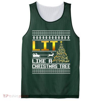 Lit Like a Christmas Tree Funny Ugly Christmas Mesh Reversible Basketball Jersey Tank