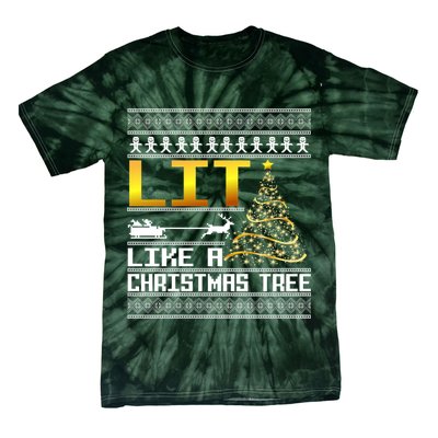 Lit Like a Christmas Tree Funny Ugly Christmas Tie-Dye T-Shirt