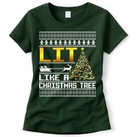Lit Like a Christmas Tree Funny Ugly Christmas Womens T-Shirt