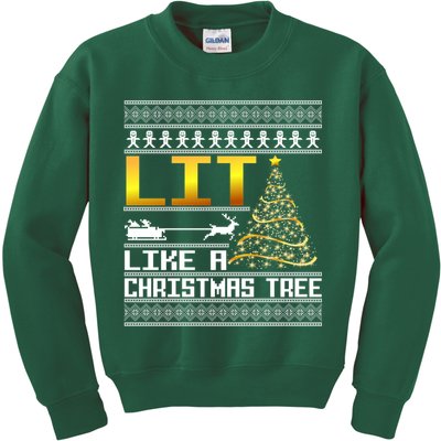 Lit Like a Christmas Tree Funny Ugly Christmas Kids Sweatshirt