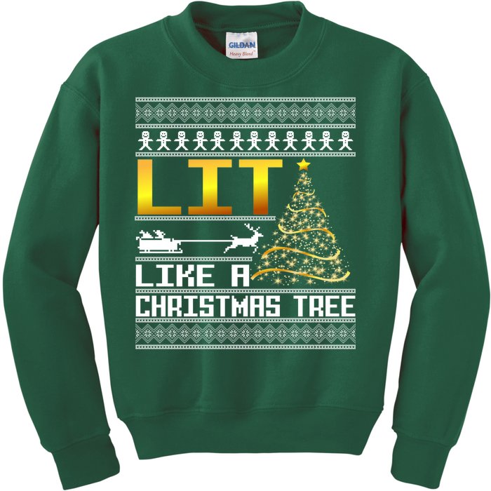 Lit Like a Christmas Tree Funny Ugly Christmas Kids Sweatshirt