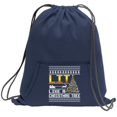 Lit Like a Christmas Tree Funny Ugly Christmas Sweatshirt Cinch Pack Bag