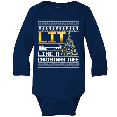 Lit Like a Christmas Tree Funny Ugly Christmas Baby Long Sleeve Bodysuit