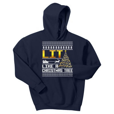 Lit Like a Christmas Tree Funny Ugly Christmas Kids Hoodie