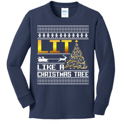 Lit Like a Christmas Tree Funny Ugly Christmas Kids Long Sleeve Shirt