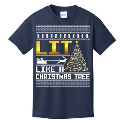 Lit Like a Christmas Tree Funny Ugly Christmas Kids T-Shirt