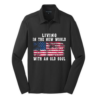 Living In The New World With An Old Soul America Flag Silk Touch Performance Long Sleeve Polo