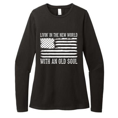 Living In The New World With An Old Soul America Flag Womens CVC Long Sleeve Shirt