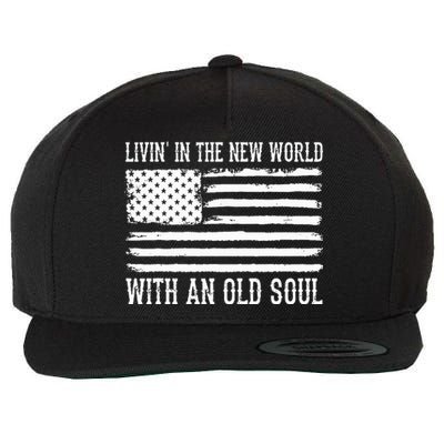 Living In The New World With An Old Soul America Flag Wool Snapback Cap