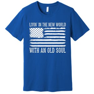 Living In The New World With An Old Soul America Flag Premium T-Shirt