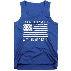 Living In The New World With An Old Soul America Flag Tank Top