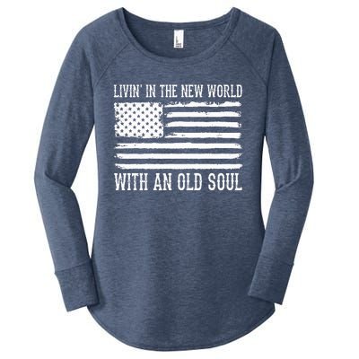 Living In The New World With An Old Soul America Flag Women's Perfect Tri Tunic Long Sleeve Shirt