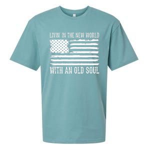 Living In The New World With An Old Soul America Flag Sueded Cloud Jersey T-Shirt