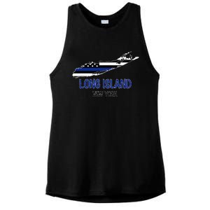 Long Island Thin Blue Line Flag Police Ladies PosiCharge Tri-Blend Wicking Tank