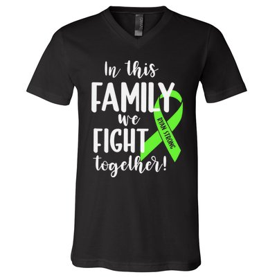 Lymphoma In This Family We Fight Together Team Cancer Lymphoma Ribbon V-Neck T-Shirt