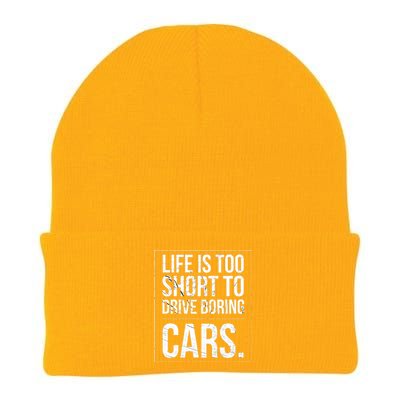 Life Is Too Short To Drive Boring Cars Funny Car Quote Distressed Knit Cap Winter Beanie