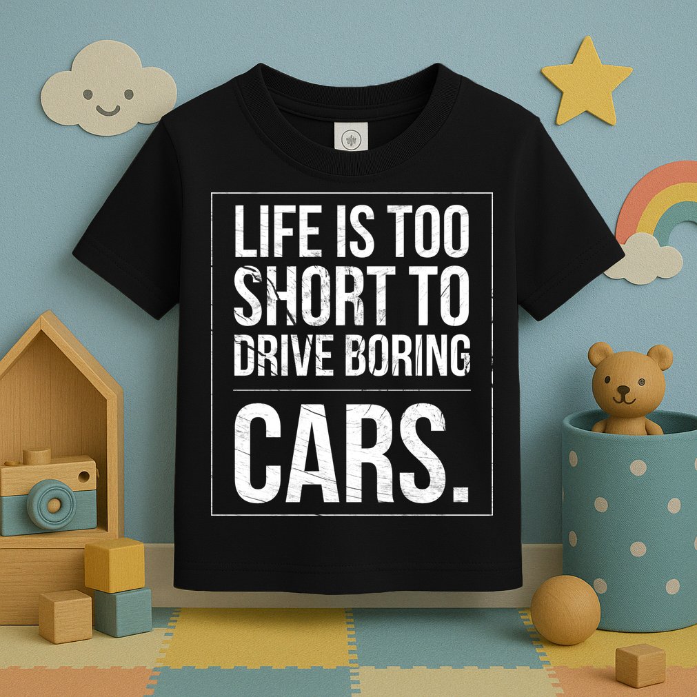 Life Is Too Short To Drive Boring Cars Funny Car Quote Distressed Toddler T-Shirt