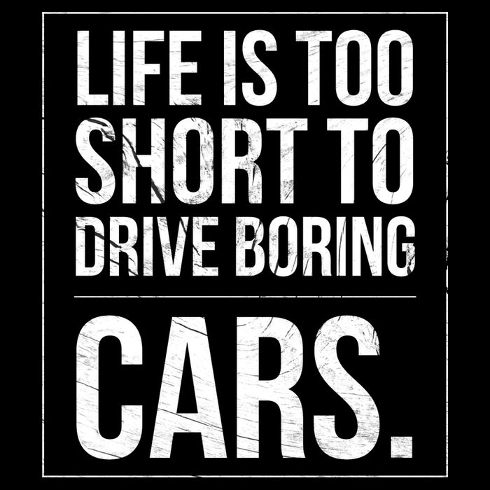 Life Is Too Short To Drive Boring Cars Funny Car Quote Distressed Cropped Pullover Crew