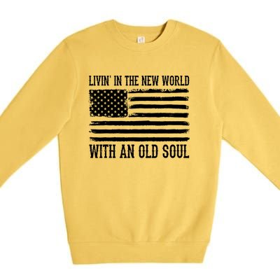 Living In The New World With An Old Soul America Flag Premium Crewneck Sweatshirt