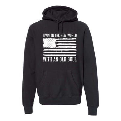 Living In The New World With An Old Soul America Flag Premium Hoodie