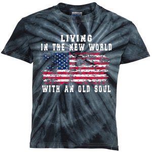 Living In The New World With An Old Soul America Flag Kids Tie-Dye T-Shirt