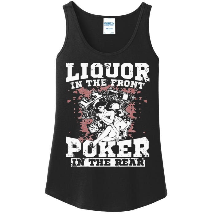 Liquor In The Front Poker In The Rear Awesome Racing Ladies Essential Tank