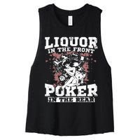 Liquor In The Front Poker In The Rear Awesome Racing Women's Racerback Cropped Tank