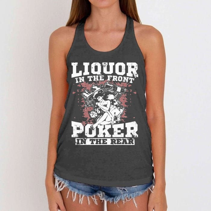 Liquor In The Front Poker In The Rear Awesome Racing Women's Knotted Racerback Tank