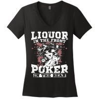 Liquor In The Front Poker In The Rear Awesome Racing Women's V-Neck T-Shirt