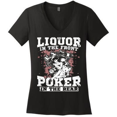 Liquor In The Front Poker In The Rear Awesome Racing Women's V-Neck T-Shirt