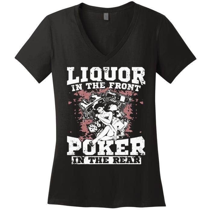 Liquor In The Front Poker In The Rear Awesome Racing Women's V-Neck T-Shirt