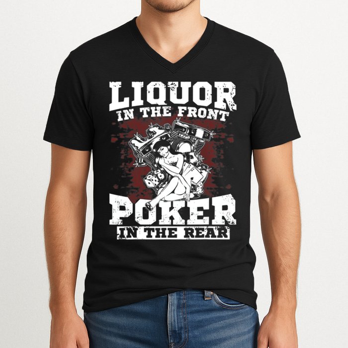 Liquor In The Front Poker In The Rear Awesome V-Neck T-Shirt