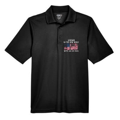 Living In The New World With An Old Soul America Flag Men's Origin Performance Piqué Polo